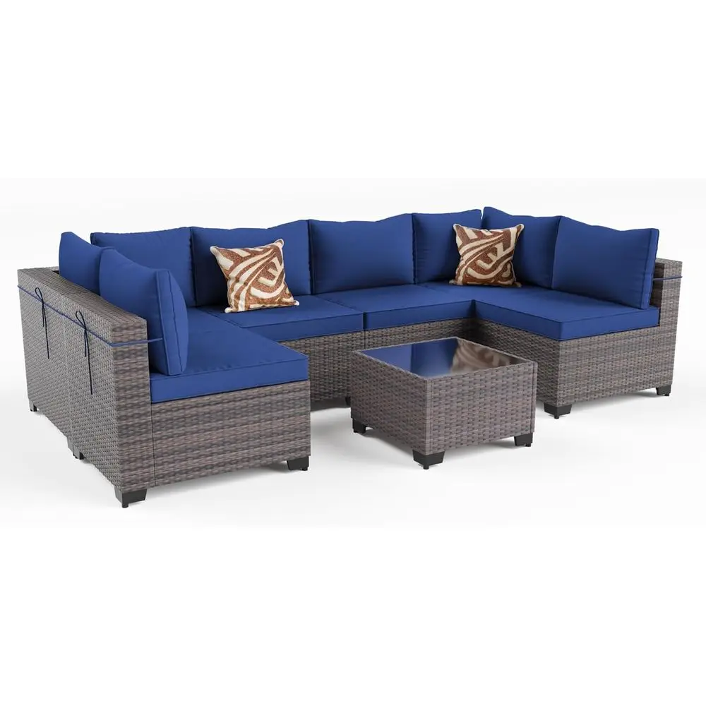 Outdoor Furniture Balcony - 7-Piece Outdoor Patio Furniture Set, Wicker