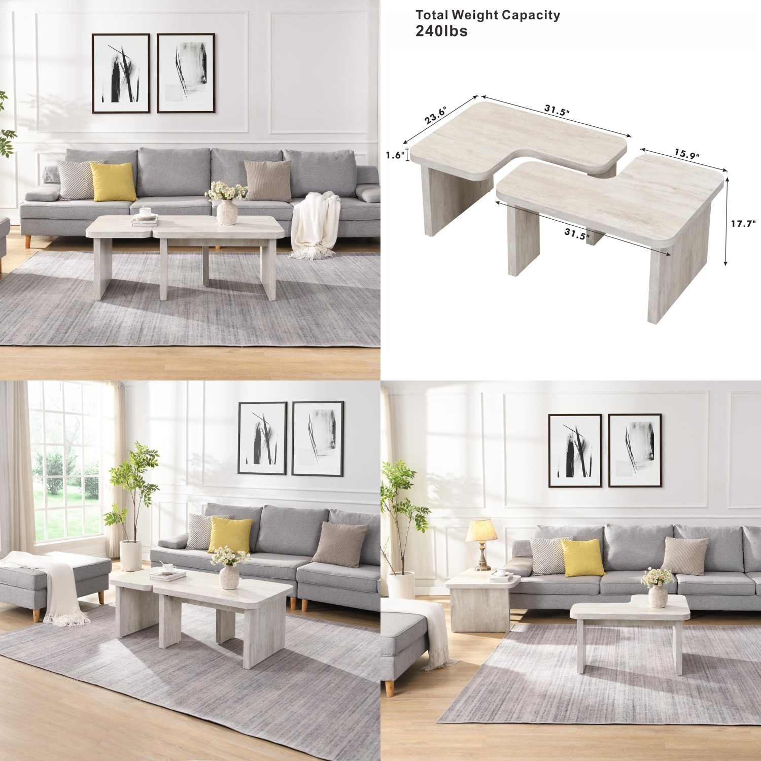 Outdoor Furniture L Shape - Rectangle Detachable Wood Coffee Table L-Shape