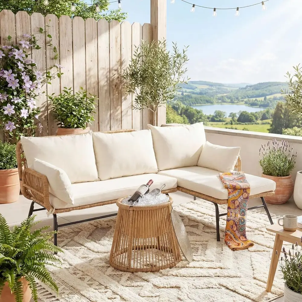 Outdoor Furniture L Shape - Boho-Style Patio Furniture Set with Cushions,