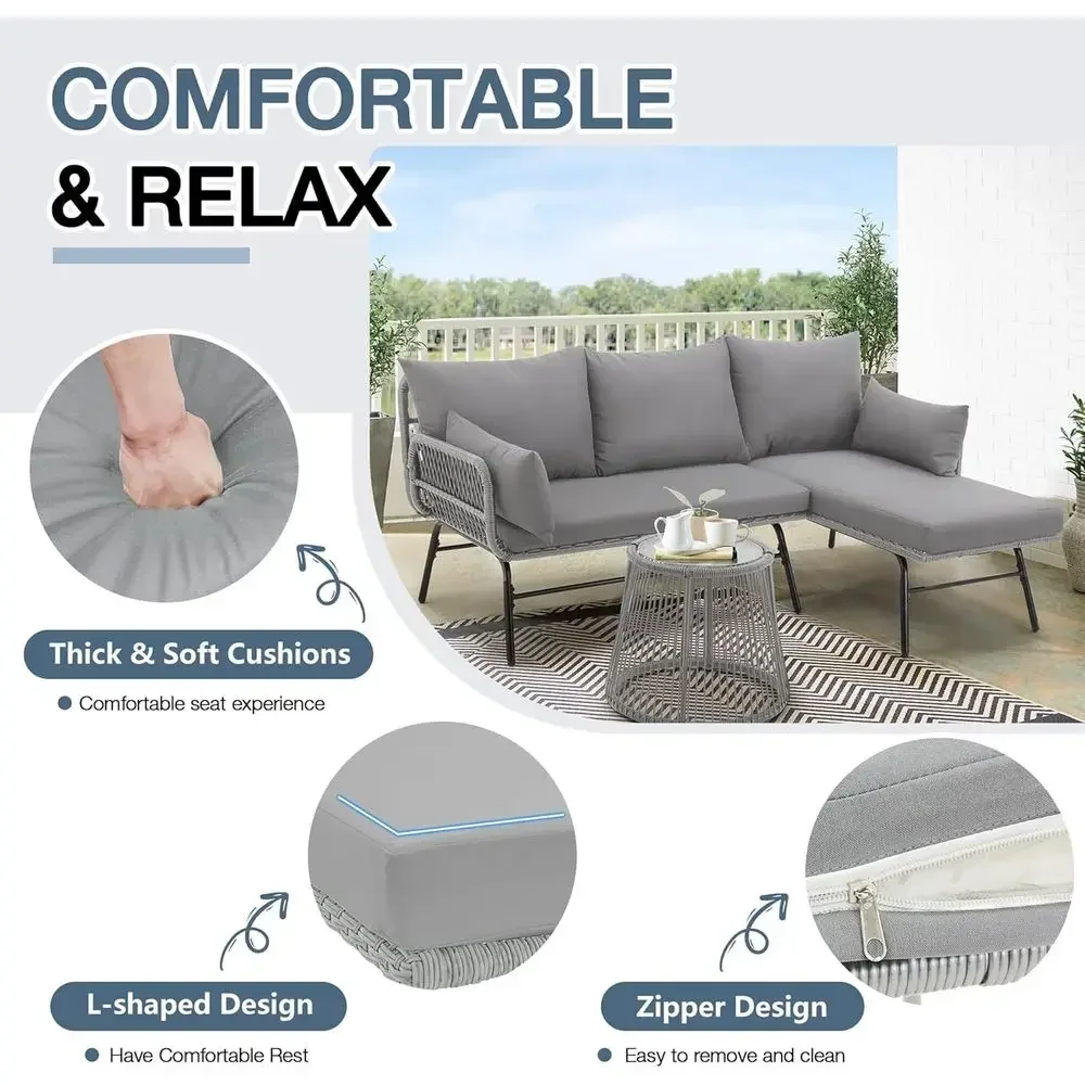 Gray L-Shaped Sectional Patio  - Outdoor Furniture L Shape ulasan dan harga