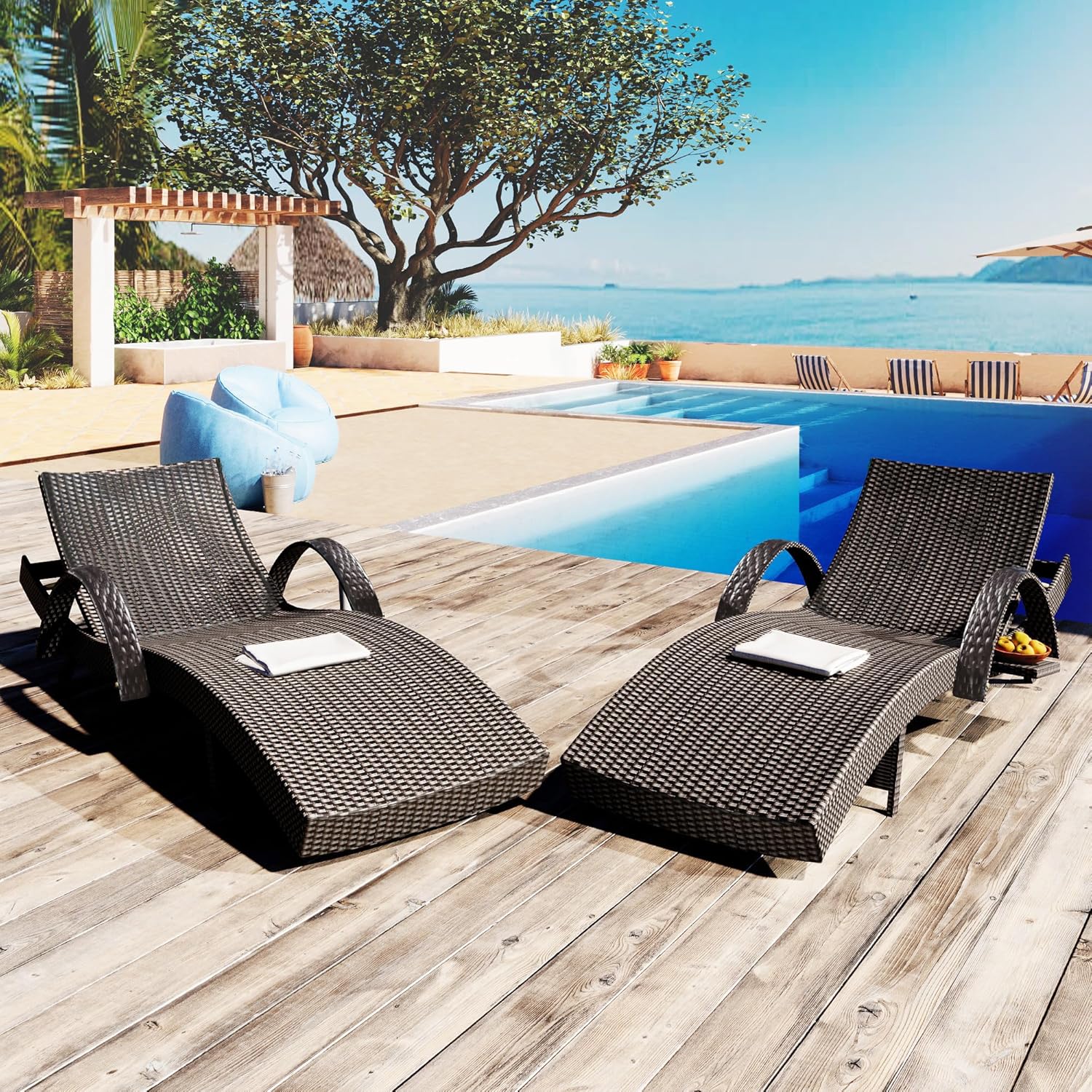 80'' Adjustable Reclining Chai - Rattan Lounge Set ulasan dan harga
