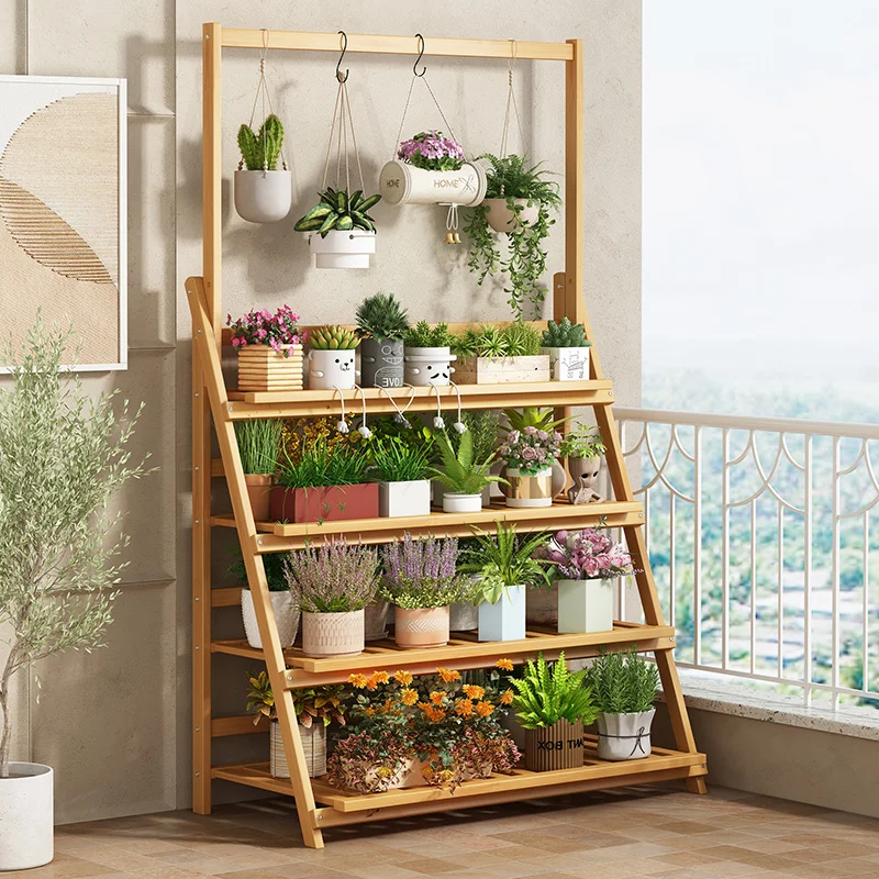 Solid Wood Flower Shelf Plant  - Outdoor Furniture Balcony ulasan dan harga