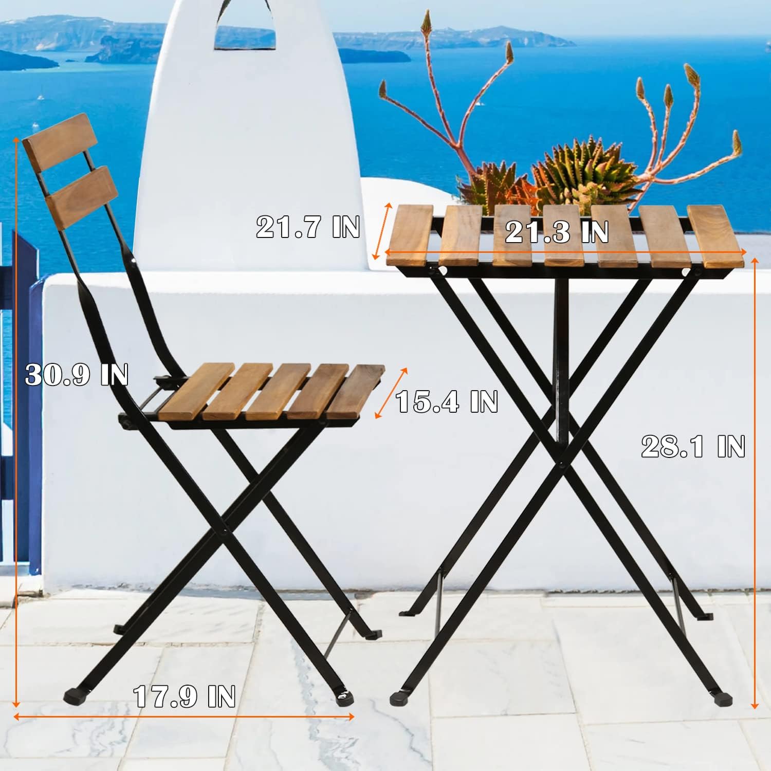 Natural wood 3-piece folding p - Outdoor Furniture Balcony ulasan dan harga