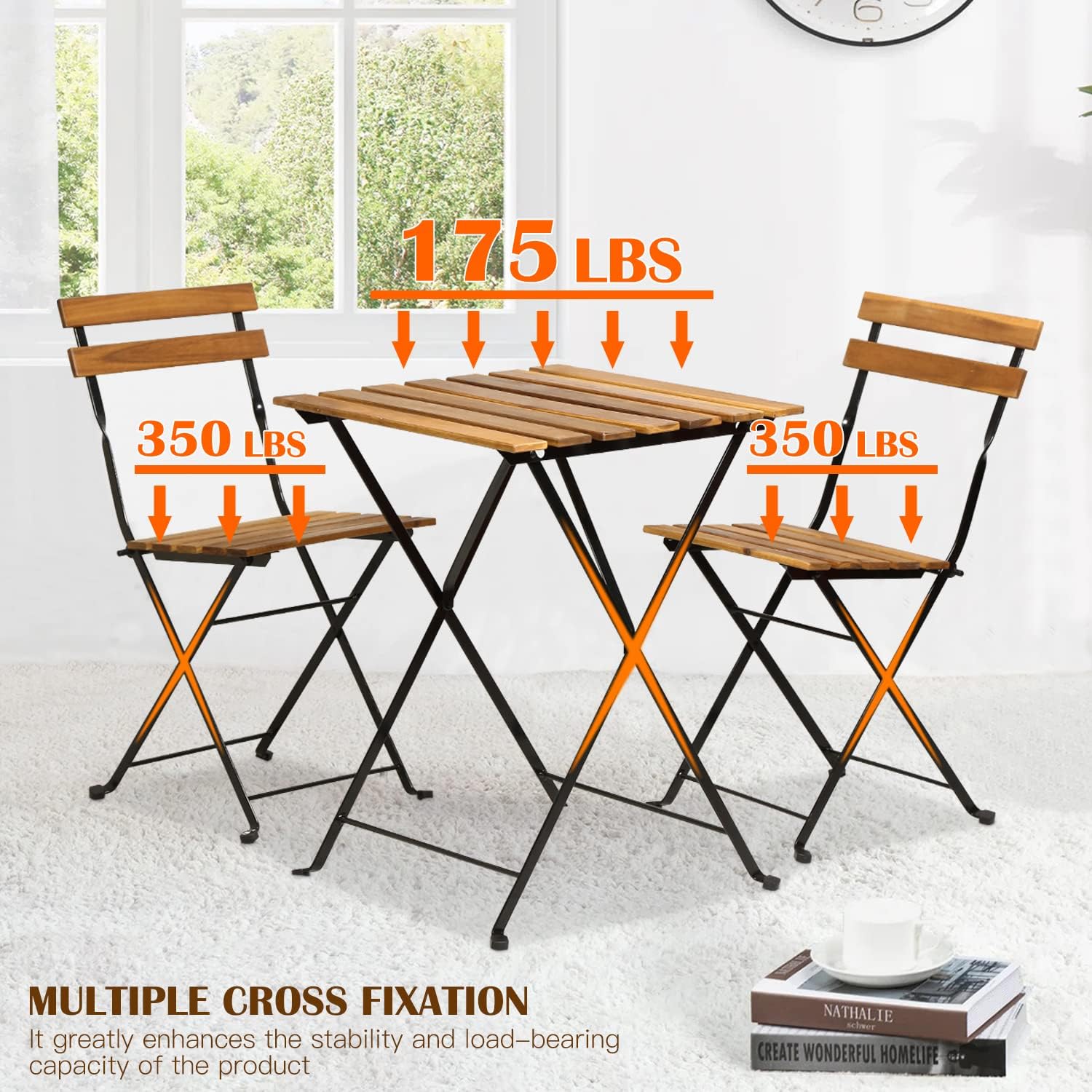 Natural wood 3-piece folding p - Outdoor Furniture Balcony ulasan dan harga