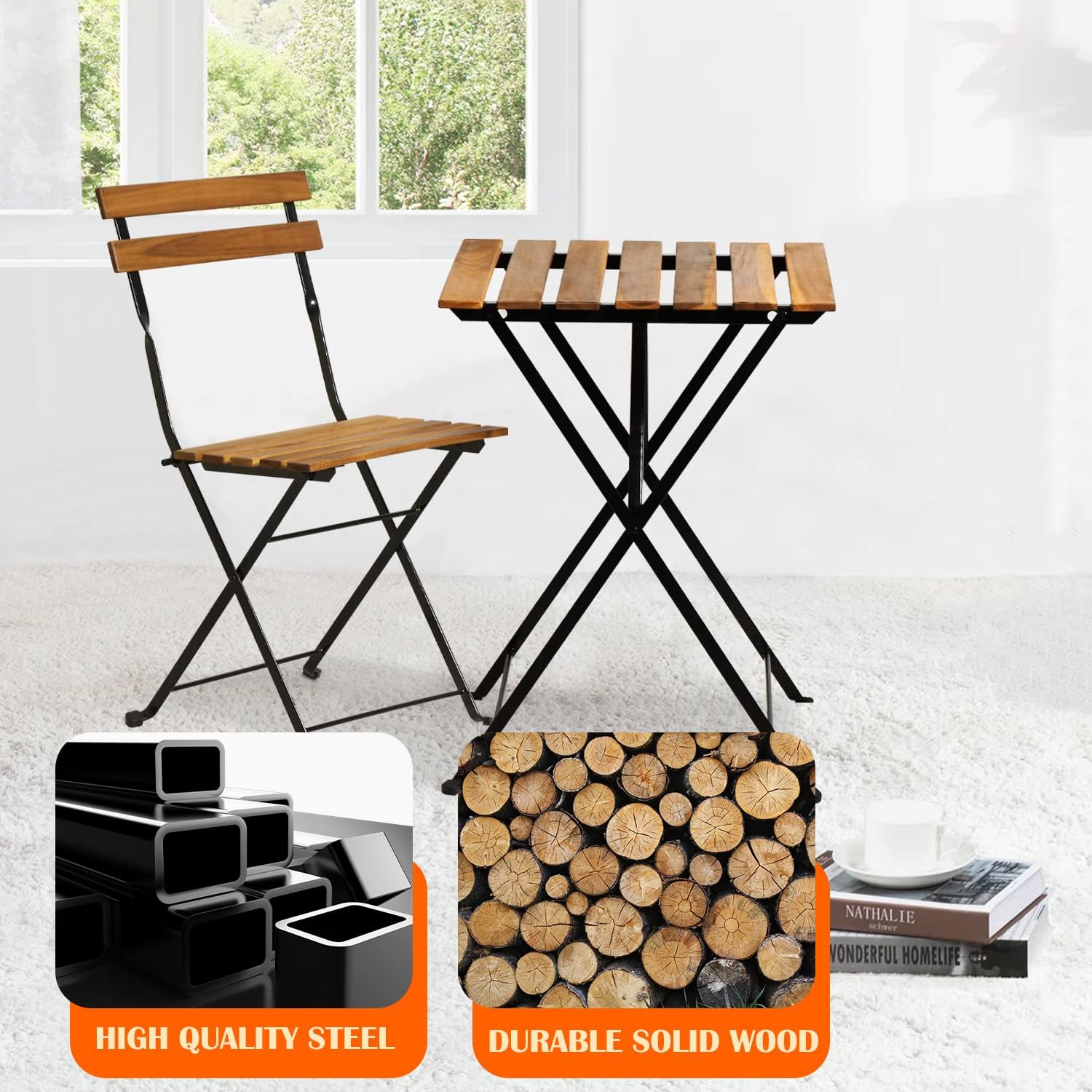 Natural wood 3-piece folding p - Outdoor Furniture Balcony ulasan dan harga