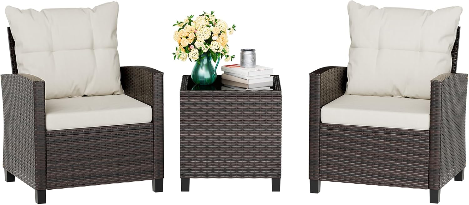 Beige compact 3-piece rattan w - Outdoor Furniture Balcony ulasan dan harga
