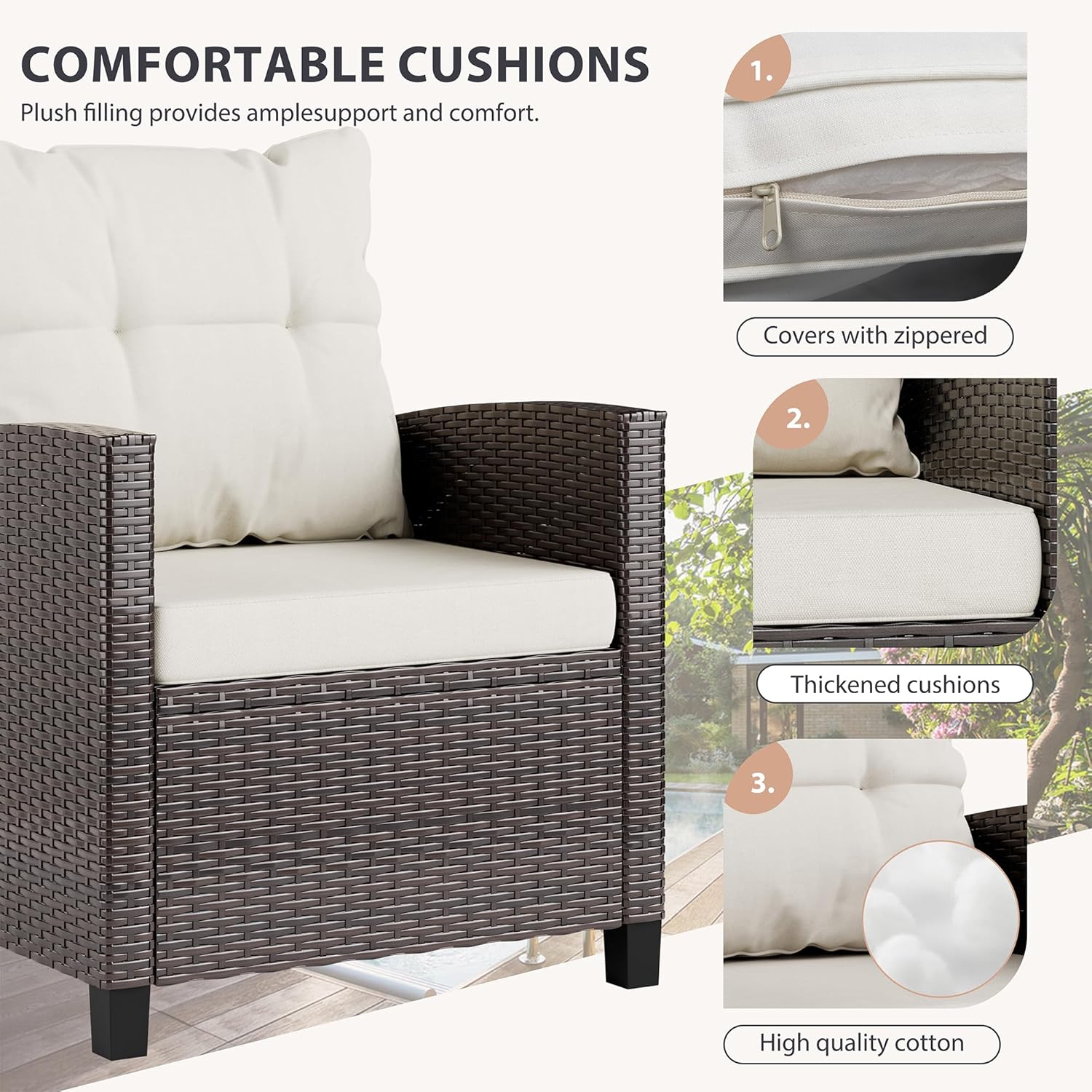 Beige compact 3-piece rattan w - Outdoor Furniture Balcony ulasan dan harga
