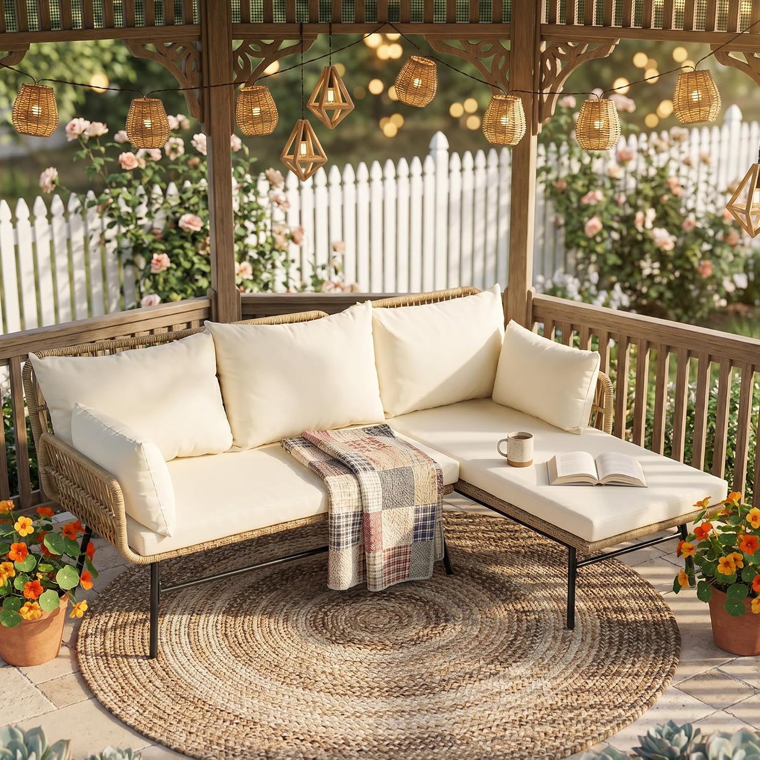 3 Pieces Boho Patio Furniture  - Outdoor Furniture L Shape ulasan dan harga