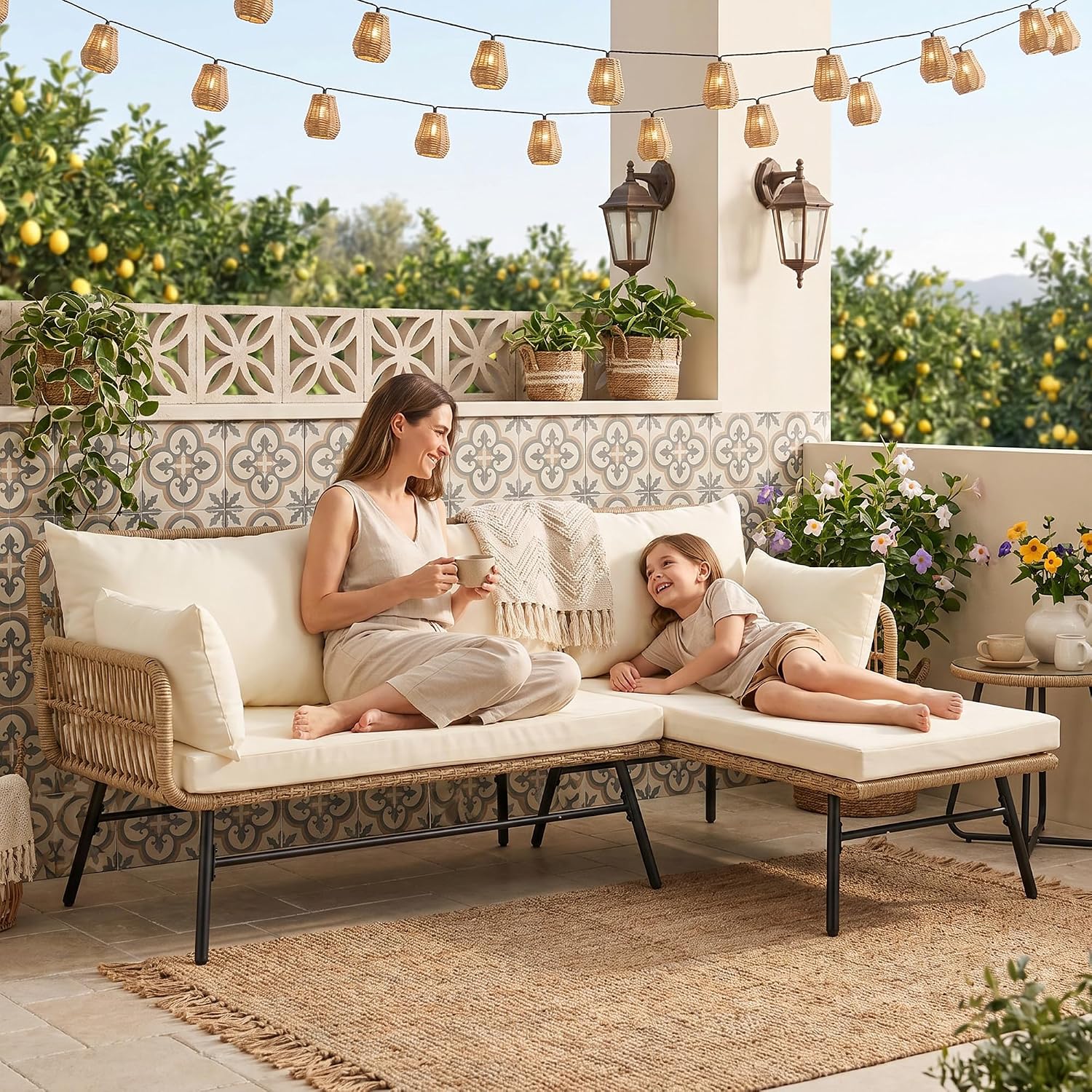3 Pieces Boho Patio Furniture  - Outdoor Furniture L Shape ulasan dan harga