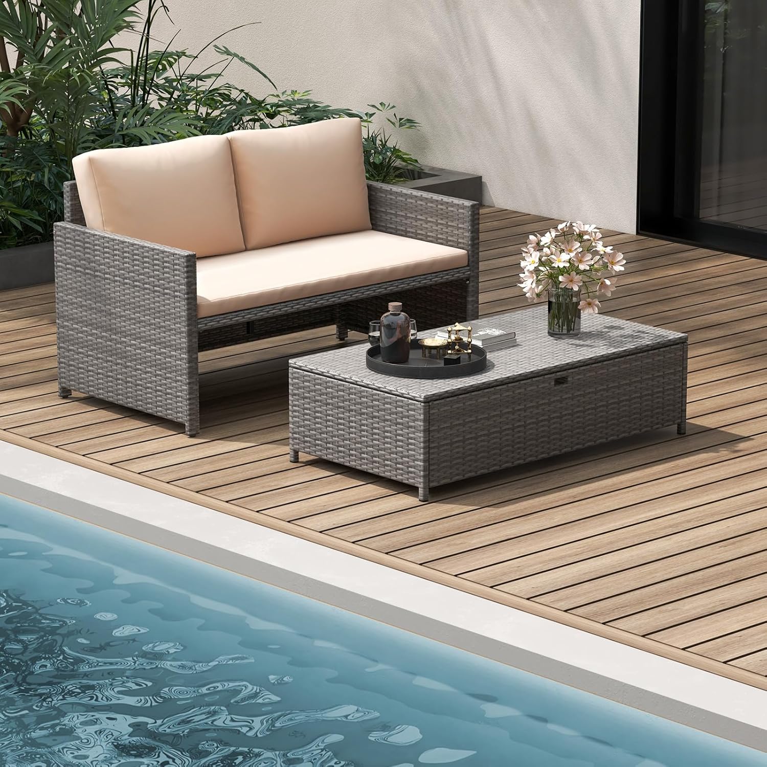 Wicker Patio Daybed Loveseat O - Outdoor Furniture Balcony ulasan dan harga