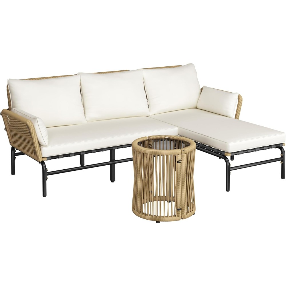 3 Pieces L-Shaped Outdoor Pati - Outdoor Furniture L Shape ulasan dan harga