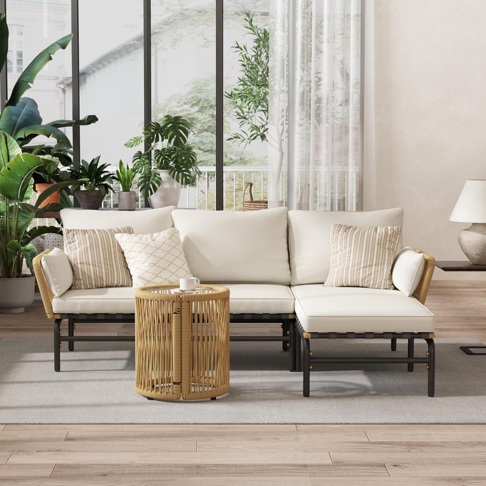 3 Pieces L-Shaped Outdoor Pati - Outdoor Furniture L Shape ulasan dan harga