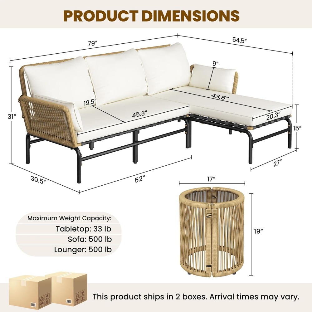 3 Pieces L-Shaped Outdoor Pati - Outdoor Furniture L Shape ulasan dan harga
