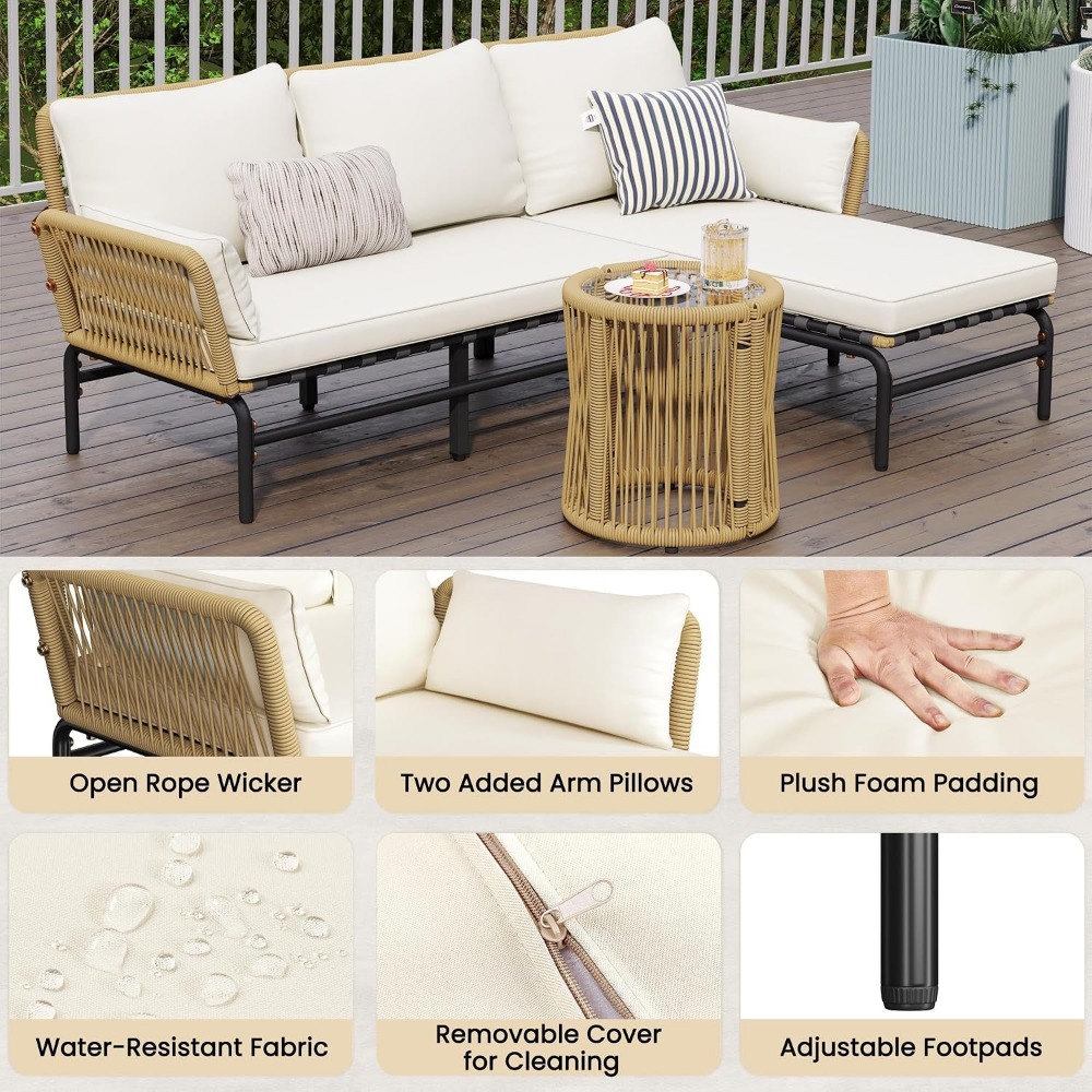 3 Pieces L-Shaped Outdoor Pati - Outdoor Furniture L Shape ulasan dan harga