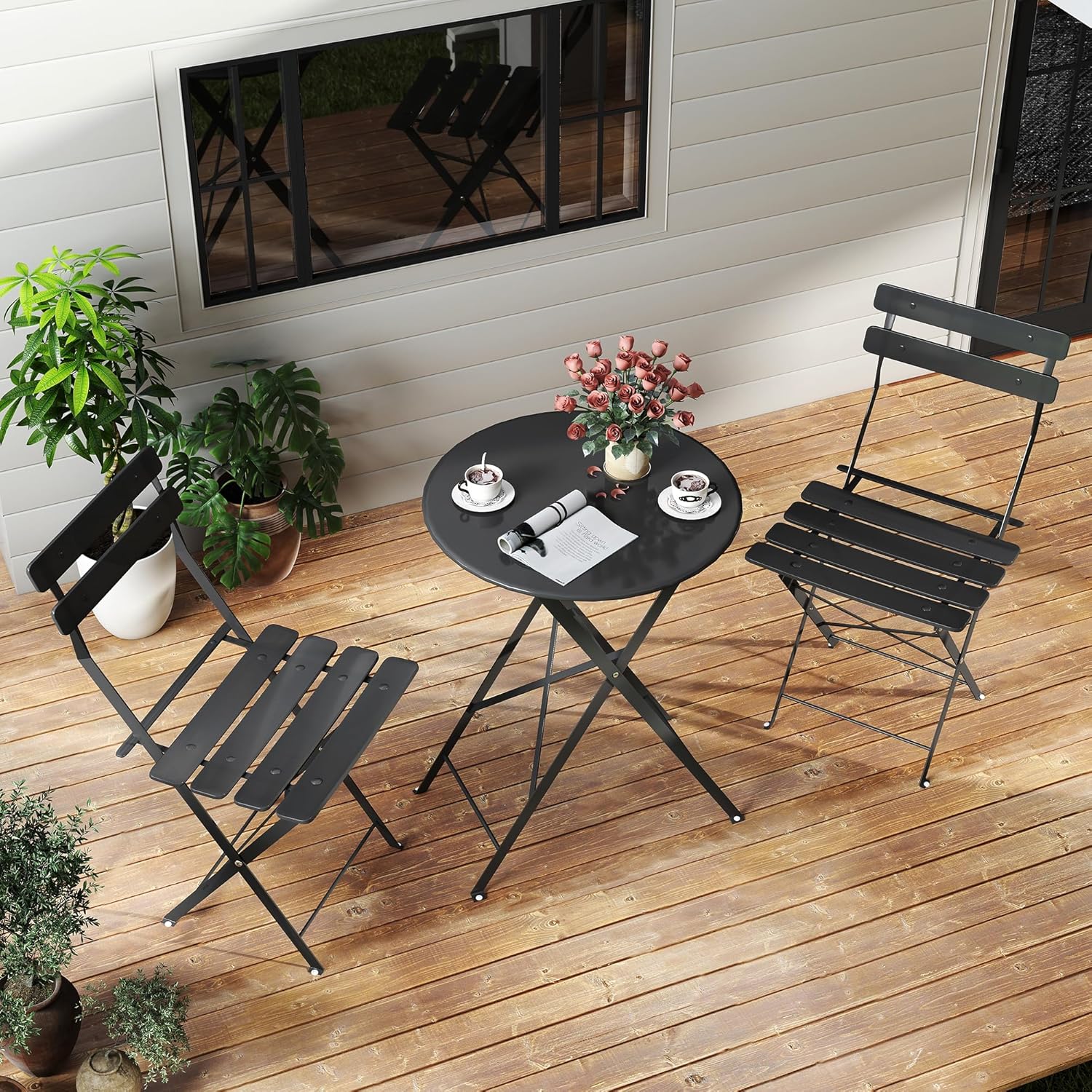 Space-saving black 3-piece fol - Outdoor Furniture Balcony ulasan dan harga
