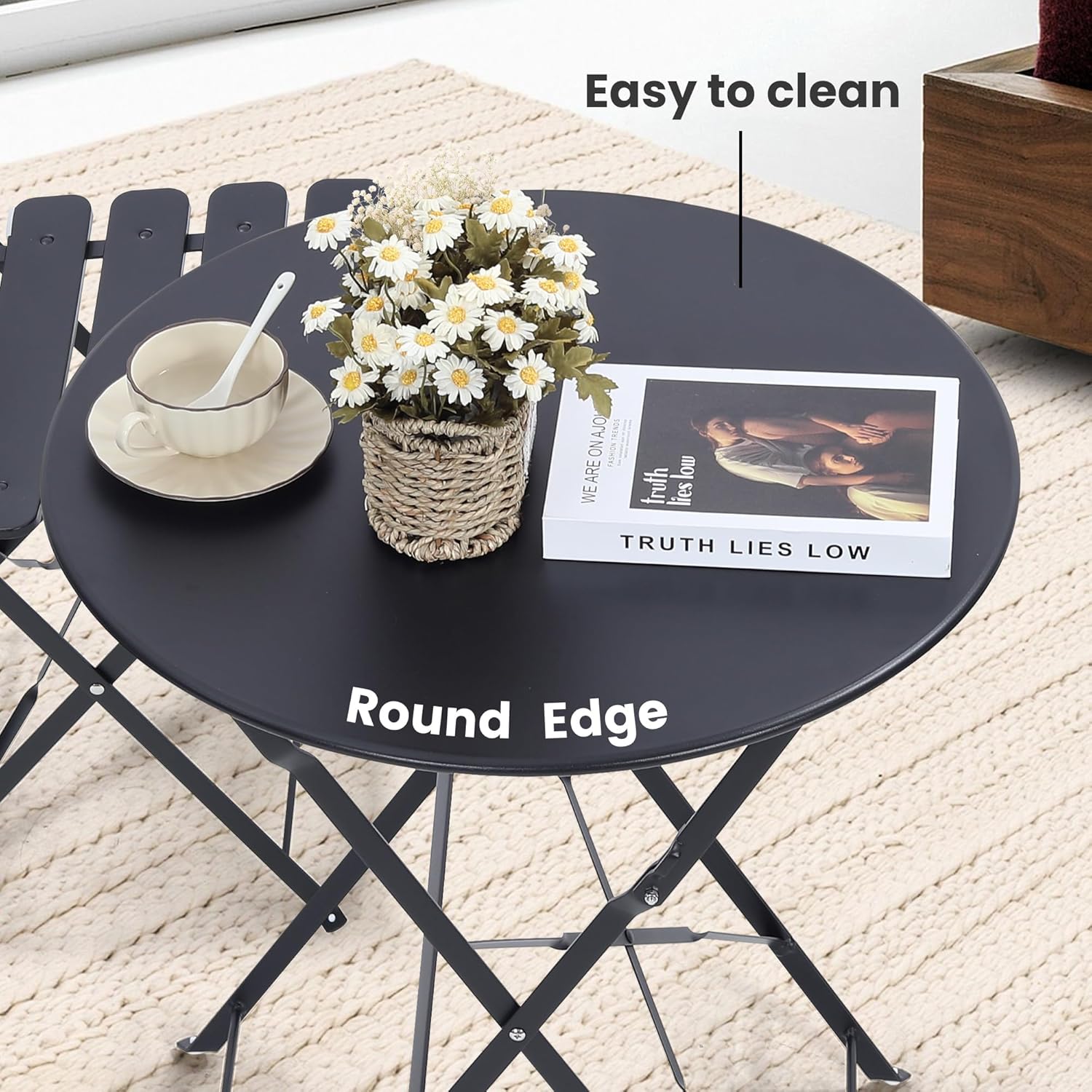 Space-saving black 3-piece fol - Outdoor Furniture Balcony ulasan dan harga
