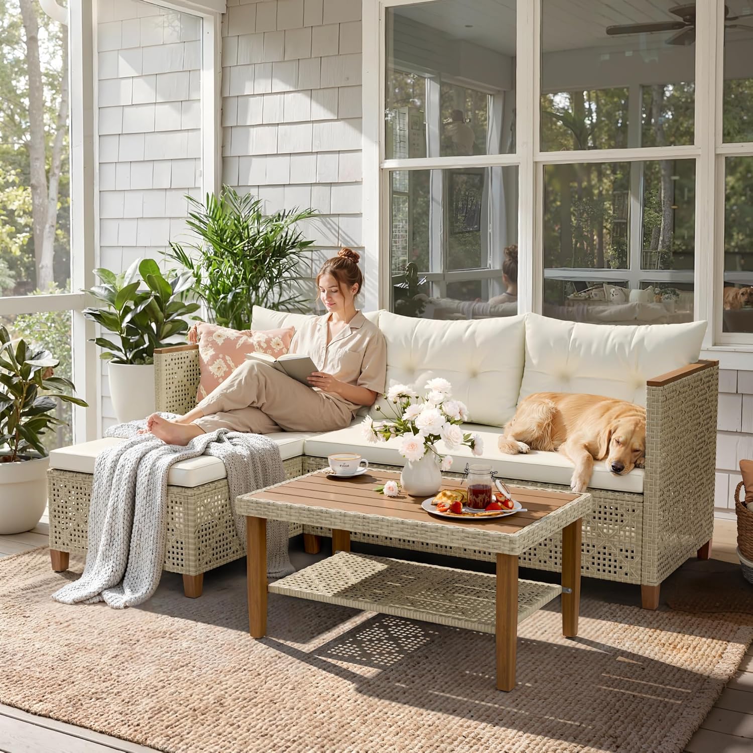 All-Weather Modular PE Wicker  - Outdoor Furniture L Shape ulasan dan harga