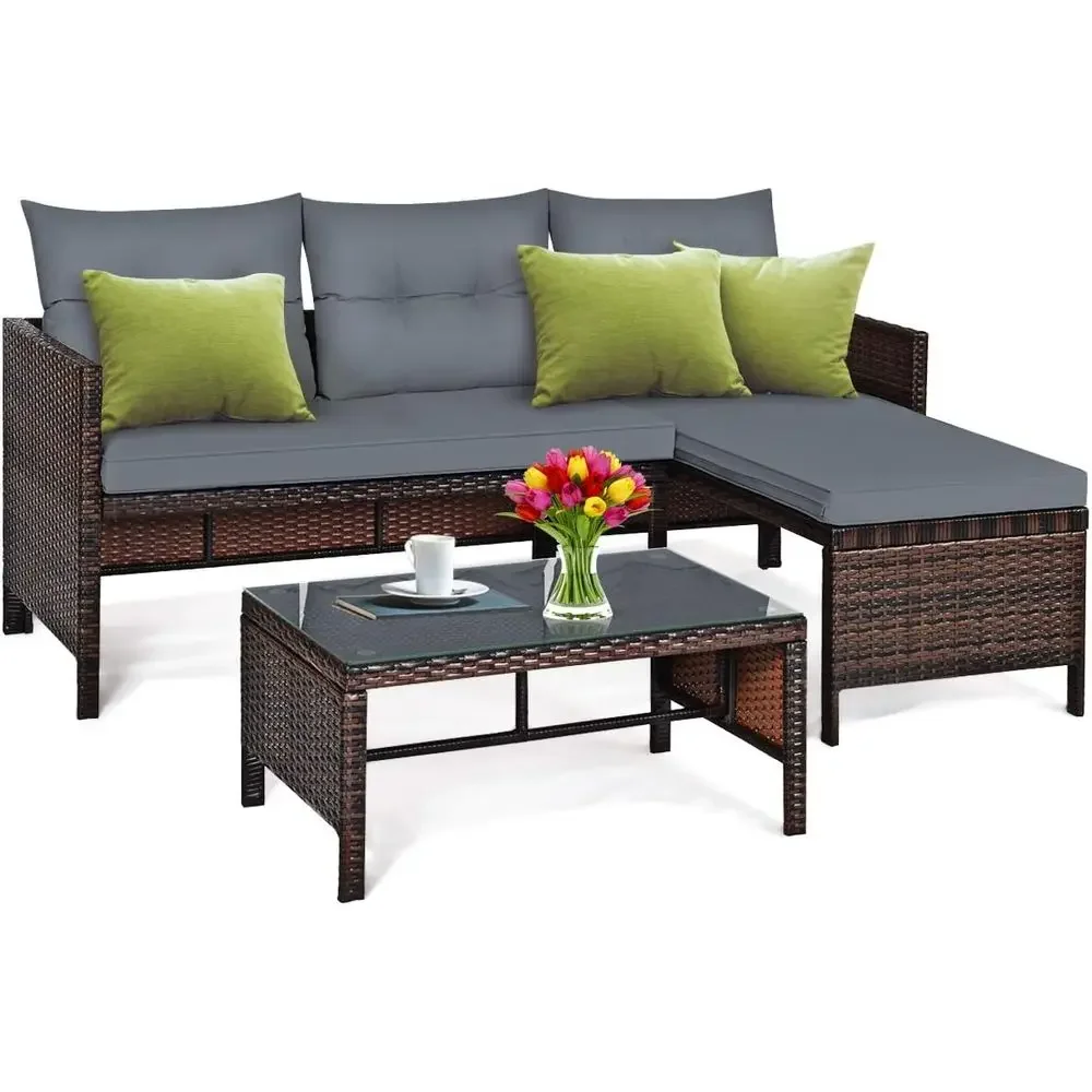 Wicker Patio urniture Set Couc - Rattan Lounge Set ulasan dan harga