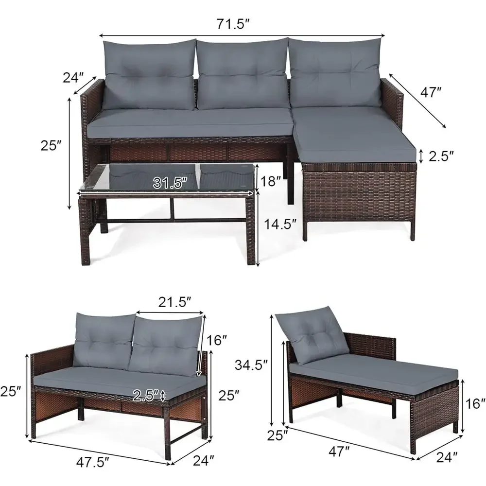 Wicker Patio urniture Set Couc - Rattan Lounge Set ulasan dan harga
