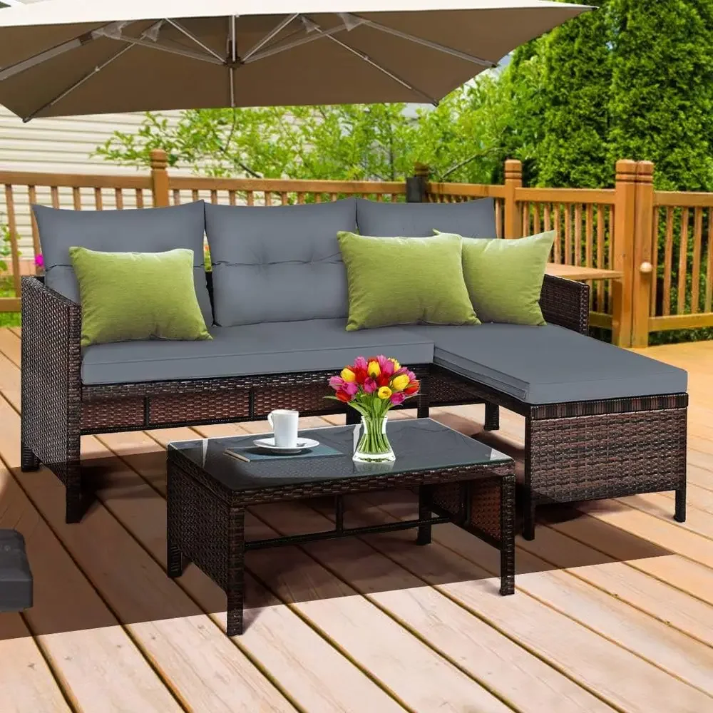 Wicker Patio urniture Set Couc - Rattan Lounge Set ulasan dan harga