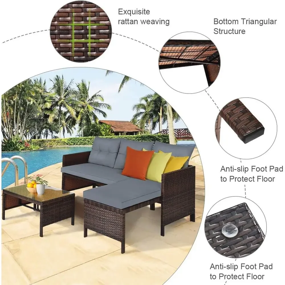 Wicker Patio urniture Set Couc - Rattan Lounge Set ulasan dan harga
